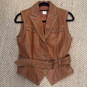 Leather vest Peruvian Connection  Vest with Tailored Lapel and Stitching Details